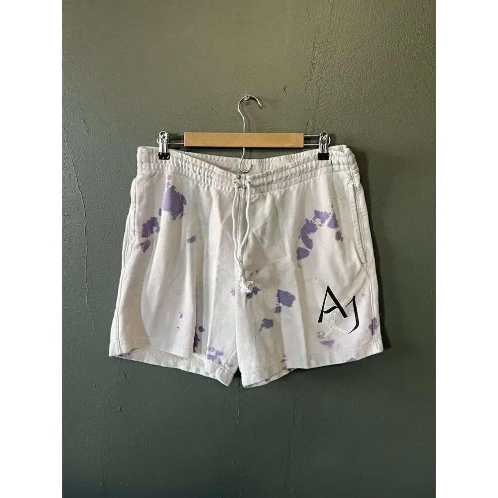 Jordan Brand Mens Gray Tie Dye Cotton Fleece Shorts Size Large